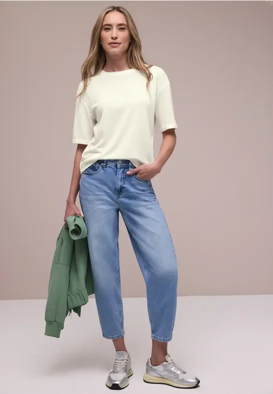 Street One Frauen T-Shirt mit Rundhals im Strick-Look in Weiß, Gr: 46