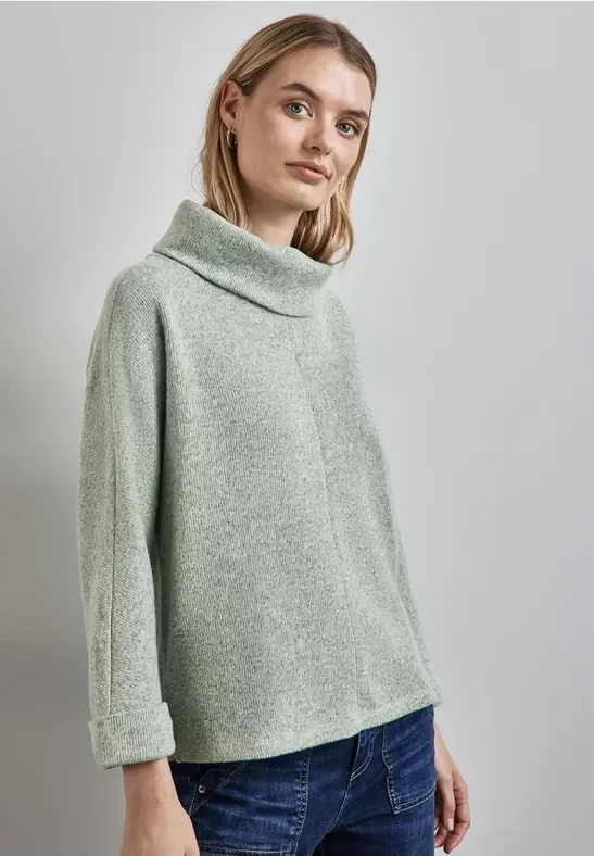 Street One Frauen Strick-Look Shirt mit Kragen in Grün, Gr: 46