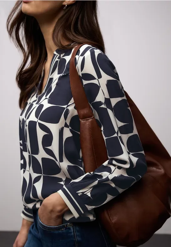 Thumbnail - Street One Frauen Bluse mit Tapedetails in Blau, Gr: 40