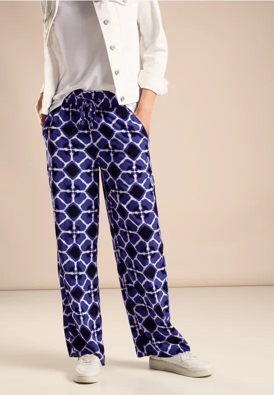 Street One Frauen Viskose Hose mit Print in Blau, Gr: 32