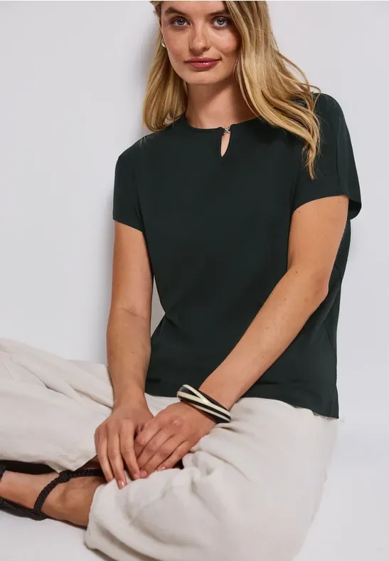 Thumbnail - Street One Frauen Shirt mit Cut-Out in Grün, Gr: 38