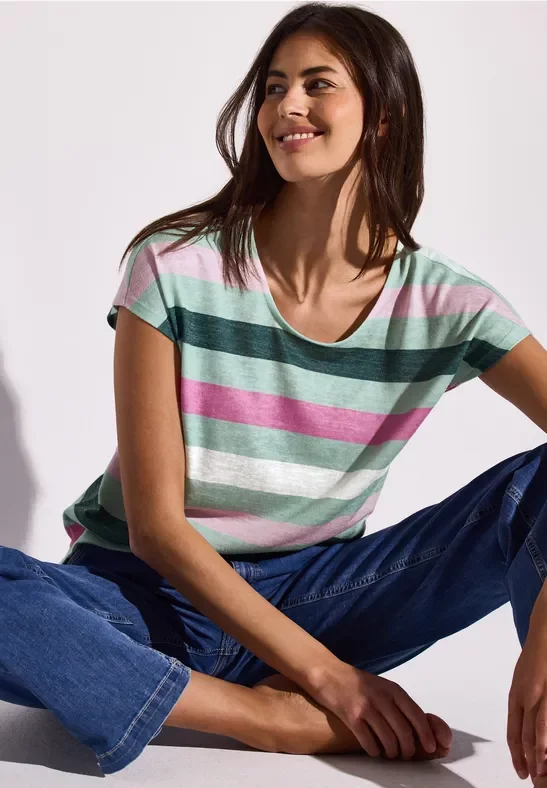 Thumbnail - Street One Frauen Gestreiftes T-Shirt in Grün, Gr: 38