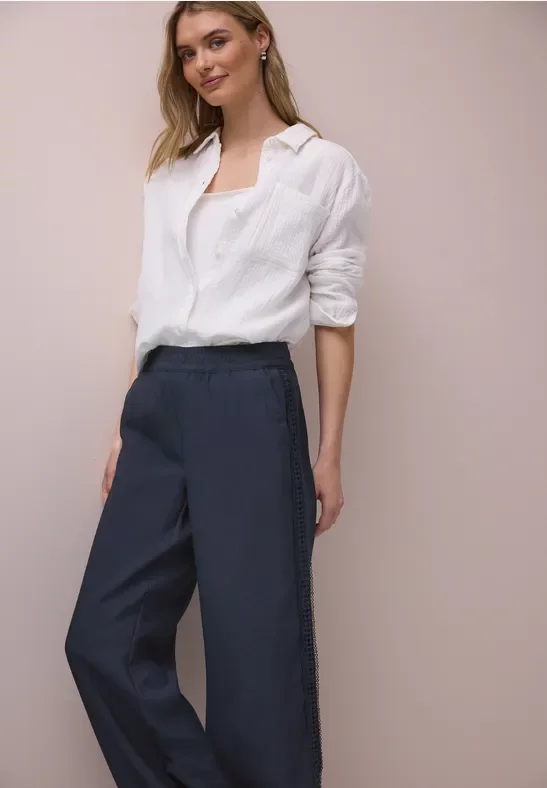 Street One Frauen Wide Leg Hose mit Crochet Tape in Blau, Gr: 40