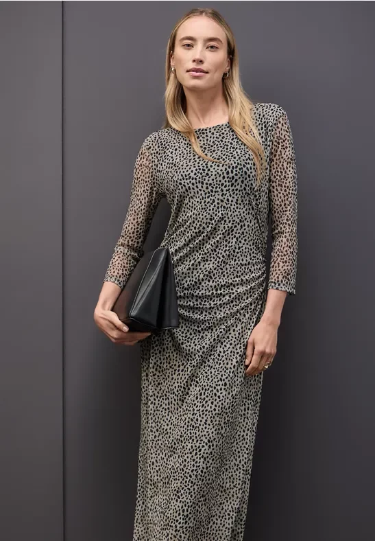 Thumbnail - Street One Frauen Mesh-Kleid mit Leo-Muster in Beige, Gr: 40