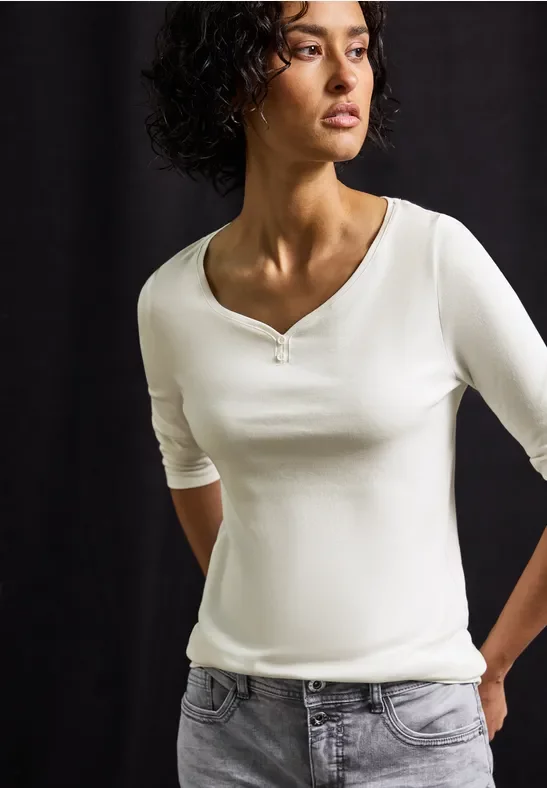 Street One Frauen Basic Shirt mit Knopfdetail in Weiß, Gr: 36