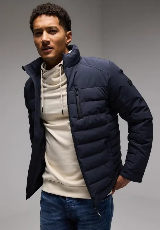 Street One MEN Männer Steppjacke im Biker-Look in Blau, Gr: 3XL