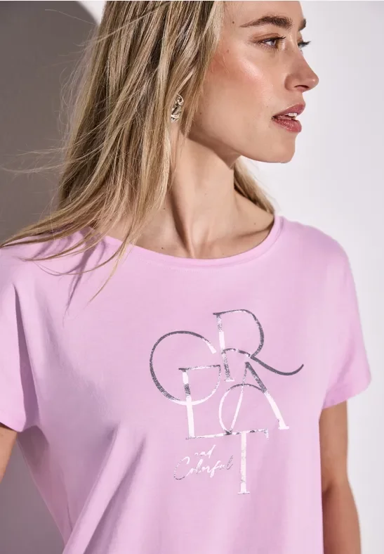Street One Frauen T-Shirt mit Folien Wording in Rosa, Gr: 34