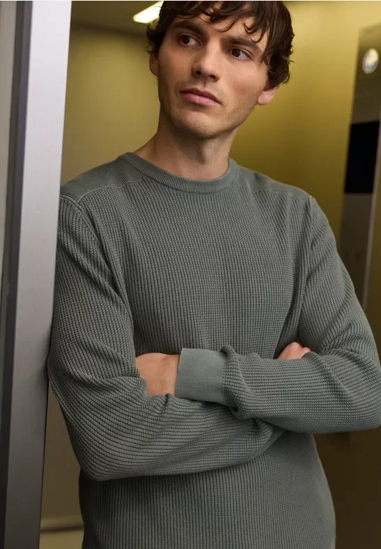 Street One MEN Männer Washed-Look Pullover in Grün, Gr: 3XL