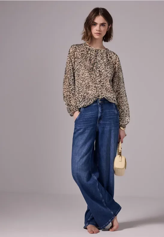 Street One Studio Frauen Chiffon-Bluse mit Leo-Muster in Braun, Gr: 40