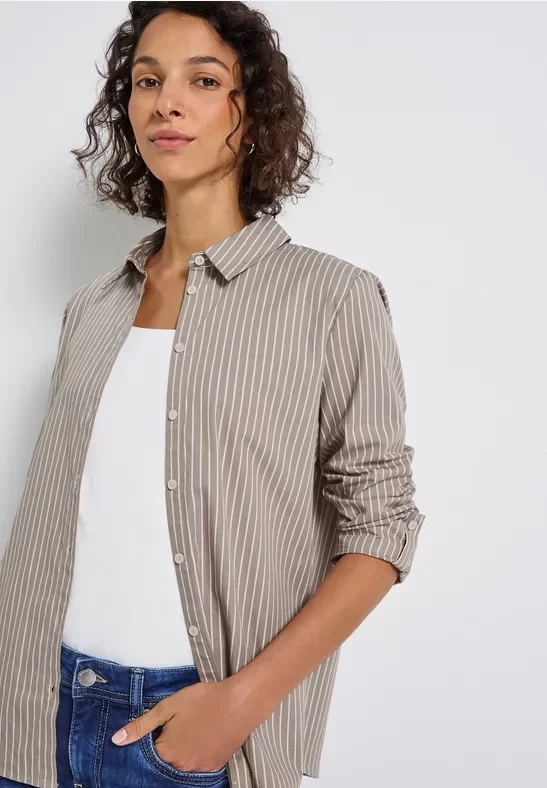 Street One Frauen Gestreifte Business Bluse in Beige, Gr: 36