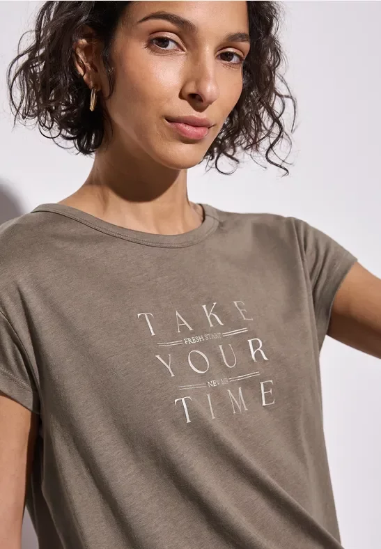 Thumbnail - Street One Frauen Shirt mit Wording in Braun, Gr: 38