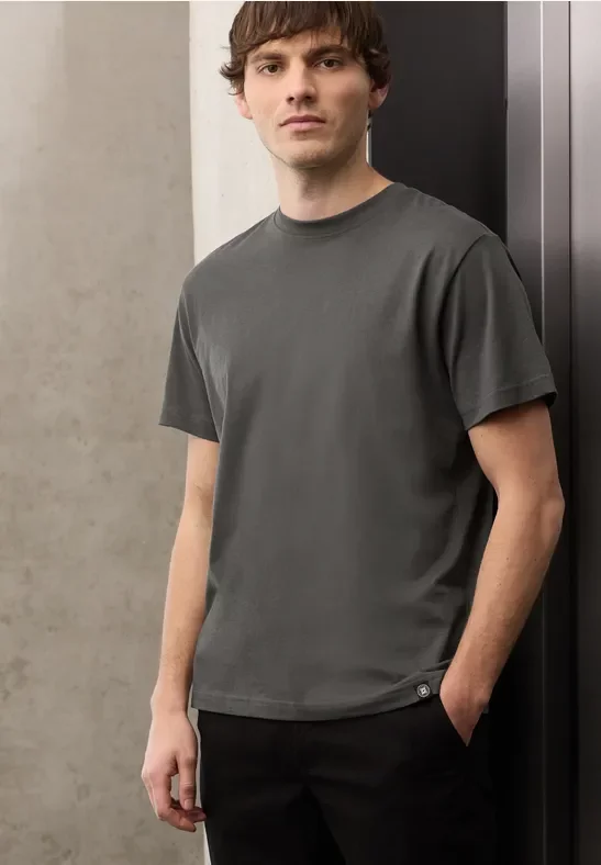 Street One MEN Männer Basic T-Shirt in Unifarbe in Grau, Gr: L