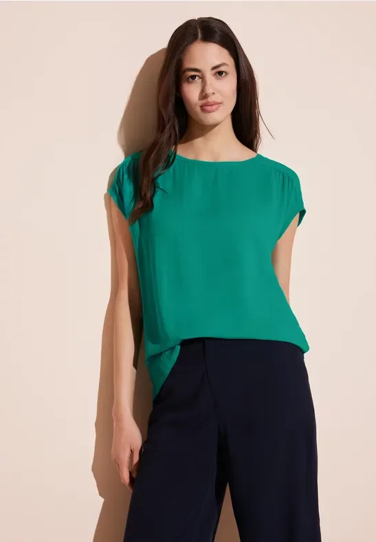 Street One Frauen Materialmix T-Shirt in Türkis, Gr: 46