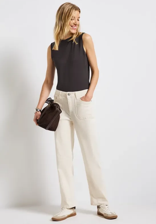 Thumbnail - Street One Frauen Silk-Look Rippstruktur-Top in Braun, Gr: 46