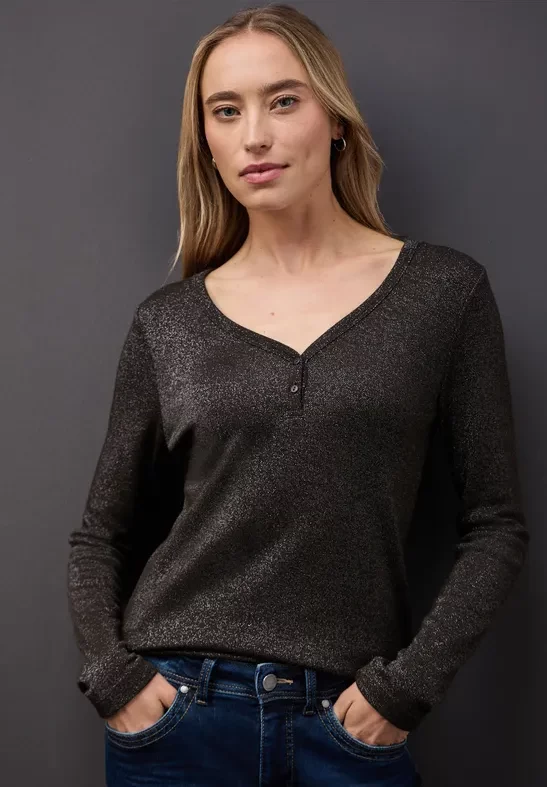 Thumbnail - Street One Frauen Glitzerndes Langarmshirt in Braun, Gr: 38