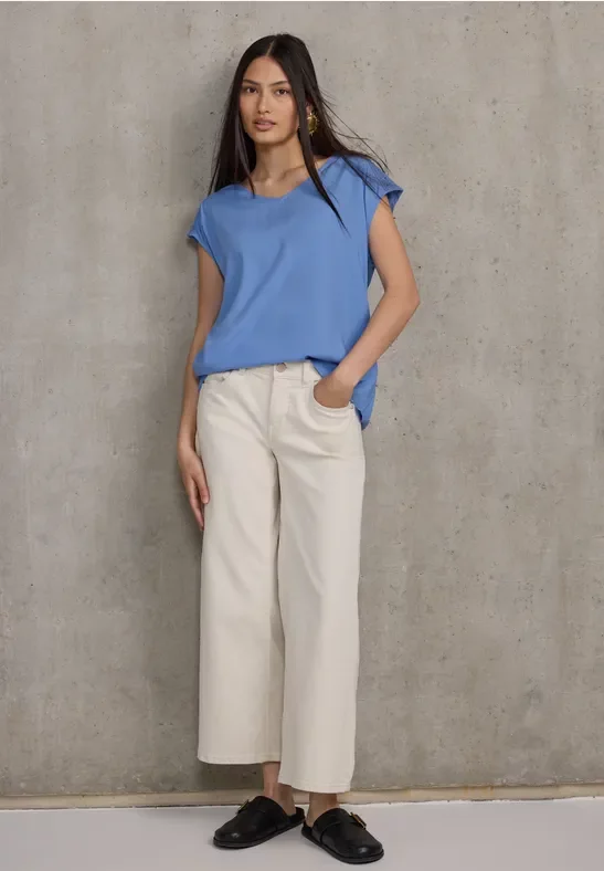 Street One Studio Frauen Blusenshirt mit Spitze in Blau, Gr: 42