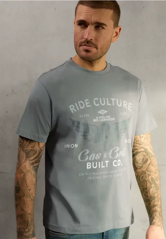 Street One MEN Männer T-Shirt mit Frontprint in Grün, Gr: XL