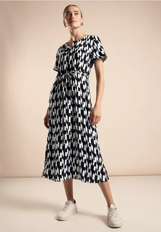 Street One Frauen Bedrucktes Midi-Kleid in Schwarz, Gr: 36