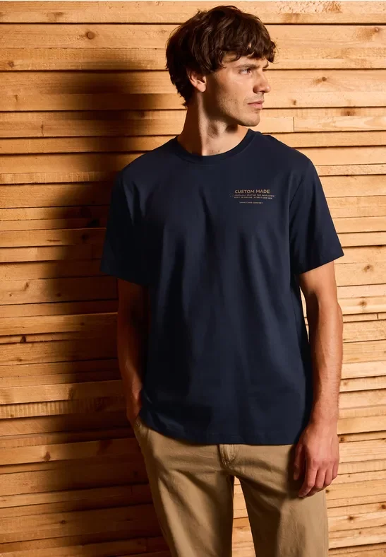 Street One MEN Männer Basic Shirt mit Printdetail in Blau, Gr: XXL