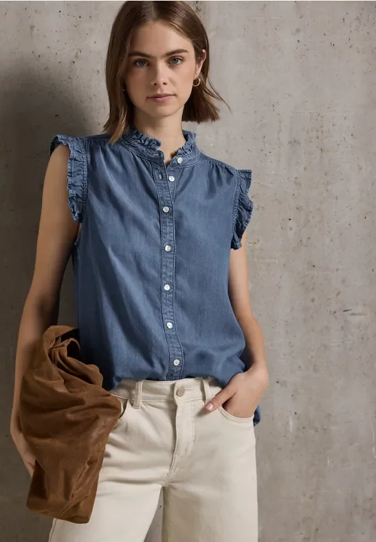 Thumbnail - Street One Studio Frauen Bluse mit Rüschendetails in Blau, Gr: 40