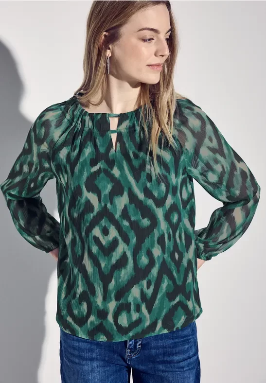 Thumbnail - Street One Frauen Gemusterte Chiffon-Bluse in Multicolour|Grün, Gr: 40