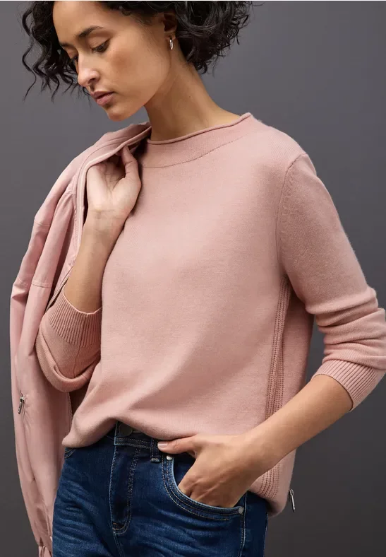 Street One Frauen Pullover mit Rollkante in Rosa, Gr: 44