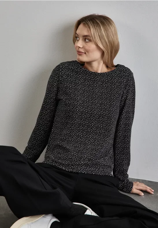 Street One Frauen Bedrucktes Ottoman Shirt in Schwarz, Gr: 40