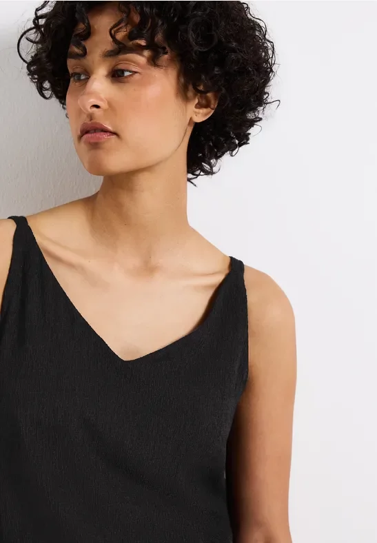 Thumbnail - Street One Frauen Materialmix V-Neck Top in Schwarz, Gr: 34