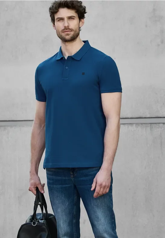 Thumbnail - Street One MEN Männer Piqué-Poloshirt mit Logo in Blau, Gr: S