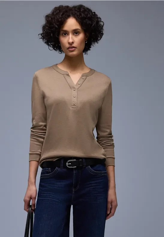 Street One Frauen Shirt in Unifarbe in Braun, Gr: 34