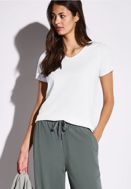 Thumbnail - Street One Frauen Basic T-Shirt in Unifarbe in Weiß, Gr: 46