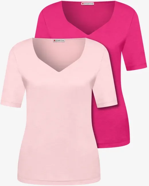 Street One Frauen T-Shirts mit Herzausschnitt im 2er-Pack in Rosa|Pink, Gr: 40