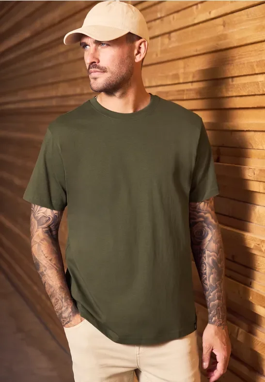 Thumbnail - Street One MEN Männer Basic T-Shirt in Unifarbe in Grün, Gr: L