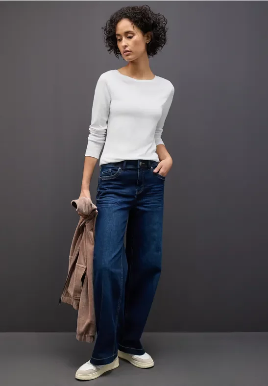 Street One Frauen Basic Langarmshirt in Weiß, Gr: 46