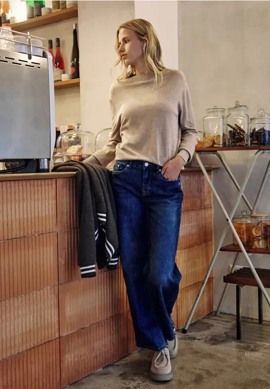 Street One Studio Frauen Pullover im Feinstrick in Beige, Gr: 46