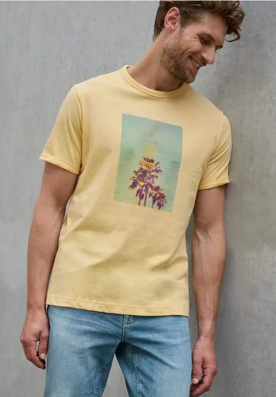Street One MEN Männer T-Shirt mit Fotoprint in Gelb, Gr: 3XL