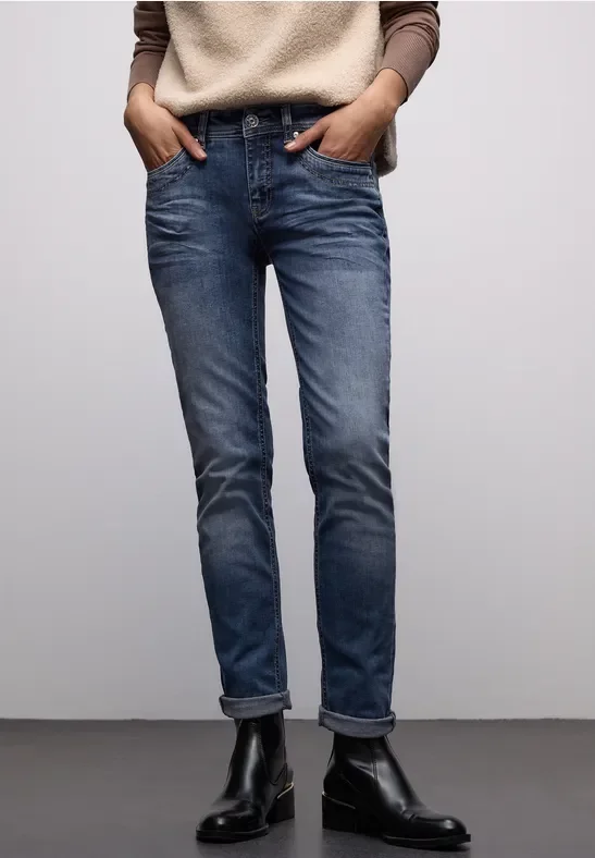 Street One Frauen Slim Leg Jeans in Blau, Gr: 30