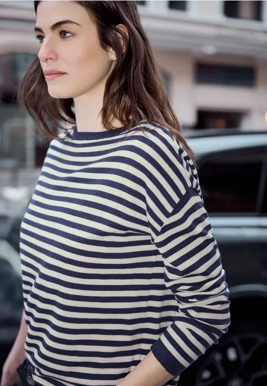 Street One Studio Frauen Gestreifter Pullover in Blau, Gr: 46