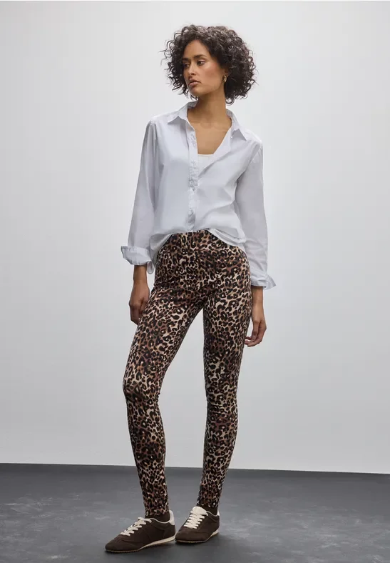 Street One Frauen Leggings mit Leo-Muster in Braun, Gr: 34