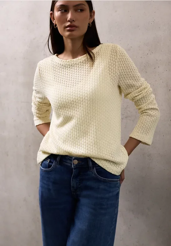 Street One Studio Frauen Strick-Look Shirt in Beige, Gr: 42