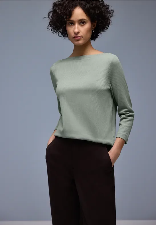 Street One Frauen Shirt in Rippstruktur in Grün, Gr: 36