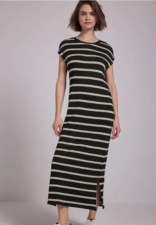 Thumbnail - Street One Studio Frauen Gestreiftes Maxi-Jerseykleid in Schwarz, Gr: 44