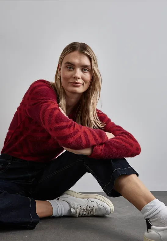 Thumbnail - Street One Frauen Flauschiges Langarmshirt in Rot, Gr: 38