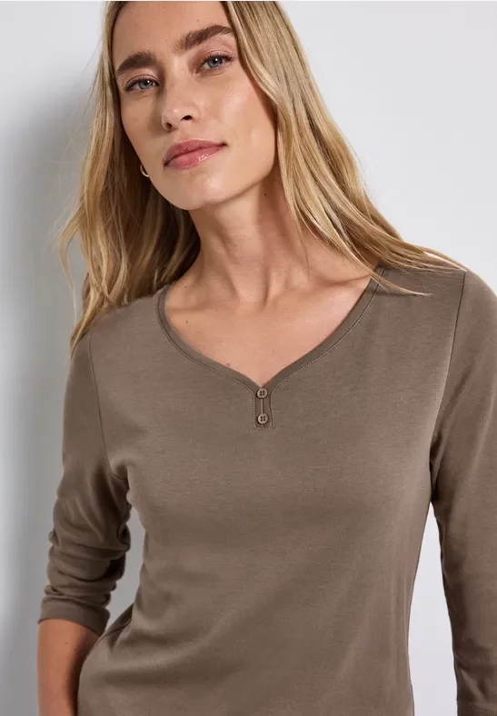 Street One Frauen Basic Shirt mit Knopfdetail in Braun, Gr: 38
