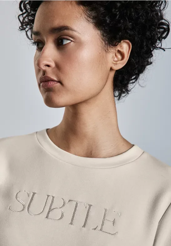 Street One Frauen Shirt mit Wording-Stickerei in Beige, Gr: 42