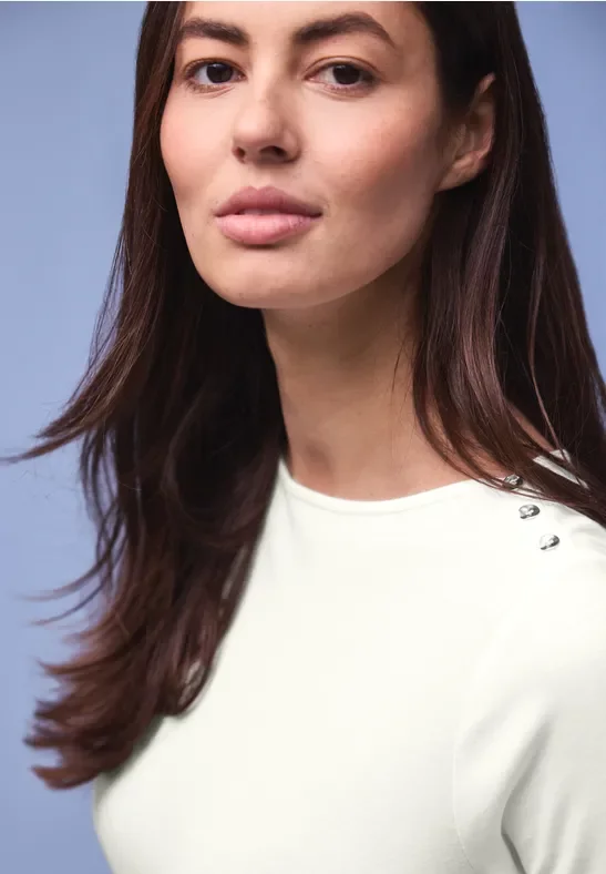 Street One Frauen Kurzarm Shirt mit Knopfdetail in Weiß, Gr: 42