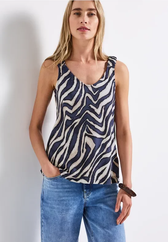 Thumbnail - Street One Frauen Print-Top mit Raffung in Blau, Gr: 38