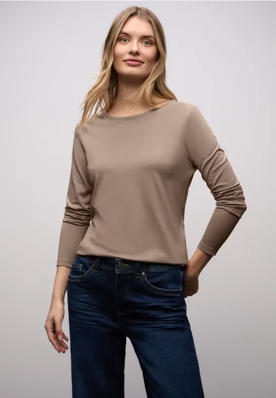 Street One Frauen Basic Rundhalsshirt in Braun, Gr: 40