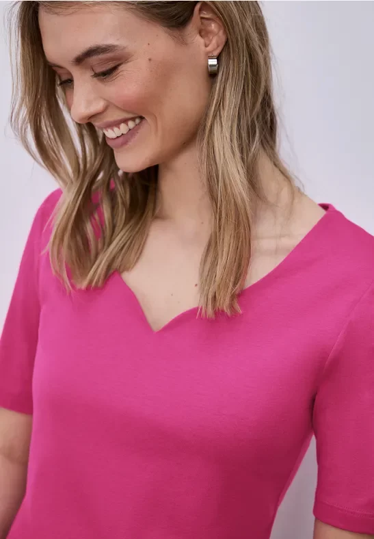 Street One Frauen Kurzarm Shirt mit Herzausschnitt in Pink, Gr: 40