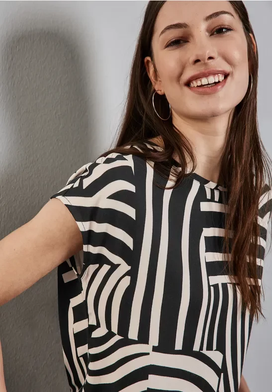 Street One Frauen Bedrucktes Shirt in Schwarz, Gr: 38